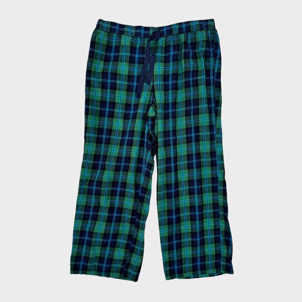 Lands' End Large 12-14 Womens Blue Green Plaid Flannel Pants Drawstring
